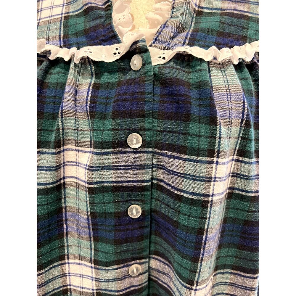 LANZ OF SALZBURG Blue and Green Plaid Long Flannel Nightgown Prairie Med. Cotton - Picture 3 of 11